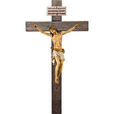 Cristo Pisa en cruz Madera vieja con Titulus Crucis en hebreo - latín - griego