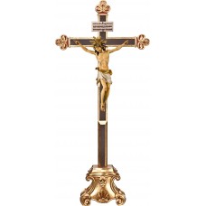 Cristo Pisa en cruz barroca en peana con Titulus Crucis en hebreo - latín - griego