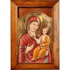Icono bizantino de la Virgen con el Niño Jesús con marco