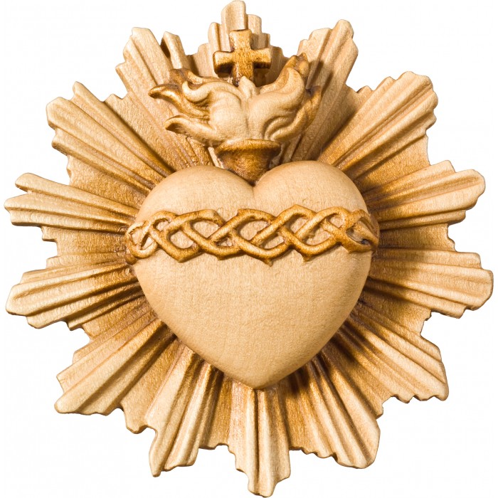 Sacred Heart of Jesus with halo ø 5,8 cm Stained+tones maple