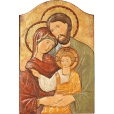 Icono bizantino de la Sagrada Familia 16 x 10 cm Antiguo