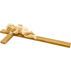 Niño Jesús durmiendo en cruz 11 cm [18x10cm] Patinado arce