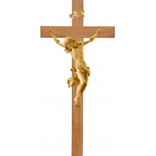 Cristo Barroco en cruz de roble simple ancha 33 cm [84x40cm] Patinado tilo