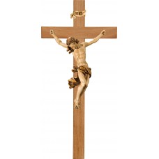 Cristo Barroco en cruz de roble simple ancha 11 cm [25x13cm] Patinado+tonos arce