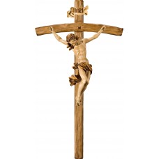 Cristo Barroco en cruz arqueada 15 cm [36x19cm] Patinado+tonos arce