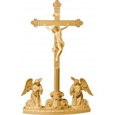 Cristo Barroco en cruz barroca en peana con ángeles arrodillados 63 cm Patinado arce