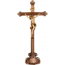 Cristo Barroco en cruz barroca en peana 23 cm [62x31cm] Patinado+tonos arce