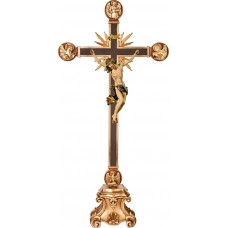 Corpus Baroque on cross with Evangelists and rays on pedestal