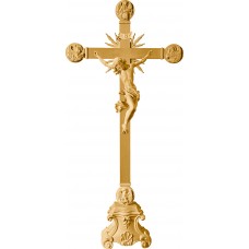 Cristo Barroco en Cruz con Evangelistas y rayos en peana 23 cm [73x35cm] Patinado arce