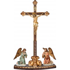 Corpus Pisa on cross baroque on pedestal with angelpair kneeling 83 cm Antique