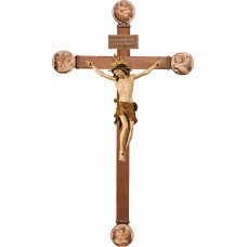 Cristo Pisa en cruz con Evangelistas con Titulus Crucis en hebreo - latín - griego 32 cm [92x53cm] Patinado+tonos arce