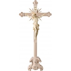 Cristo Pisa en cruz barroca con rayos en peana 22 cm [65x31cm] Natural arce