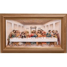 Last Supper relief with oak wood frame