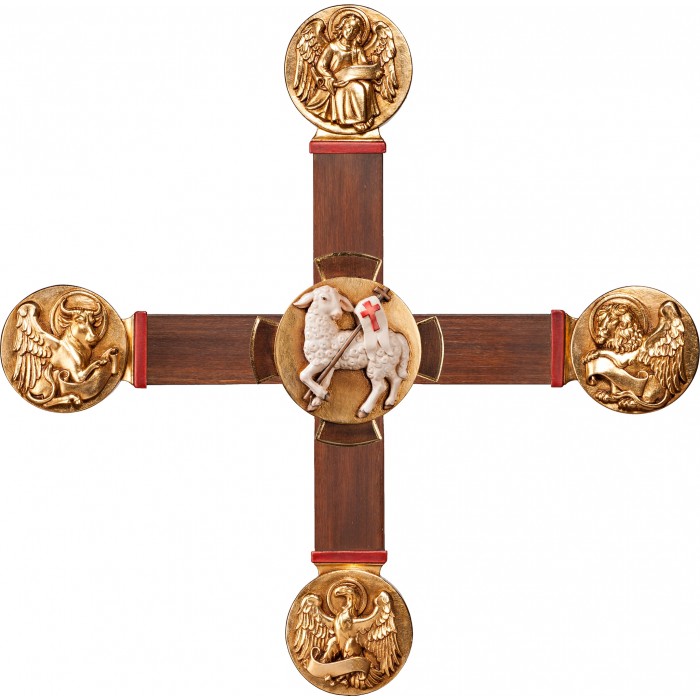 Cross with Evangelists and Easter Lamb 45 x 45 cm Colored maple