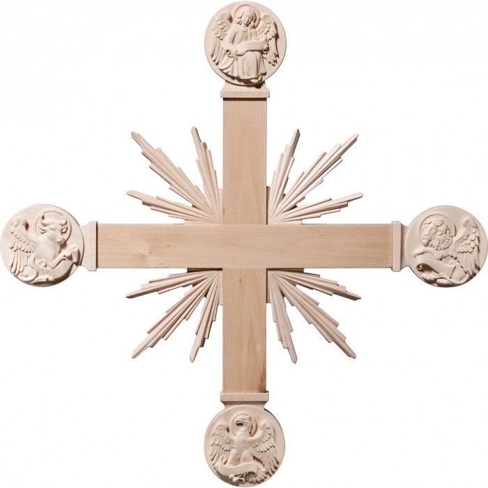 Cross with Evangelists and rays 80 x 80 cm Natural maple