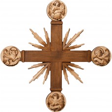 Cross with Evangelists and rays 53 x 53 cm Stained+tones maple