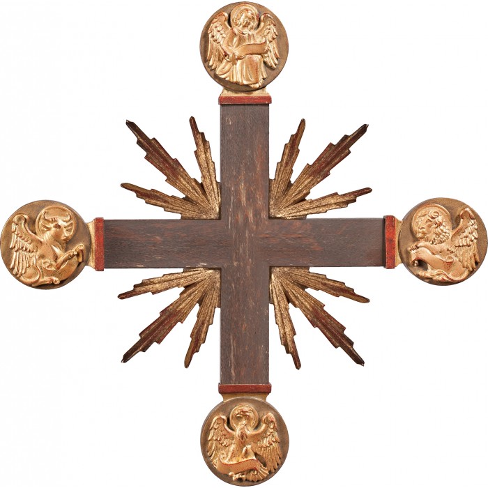 Cross with Evangelists and rays 26 x 26 cm Antique