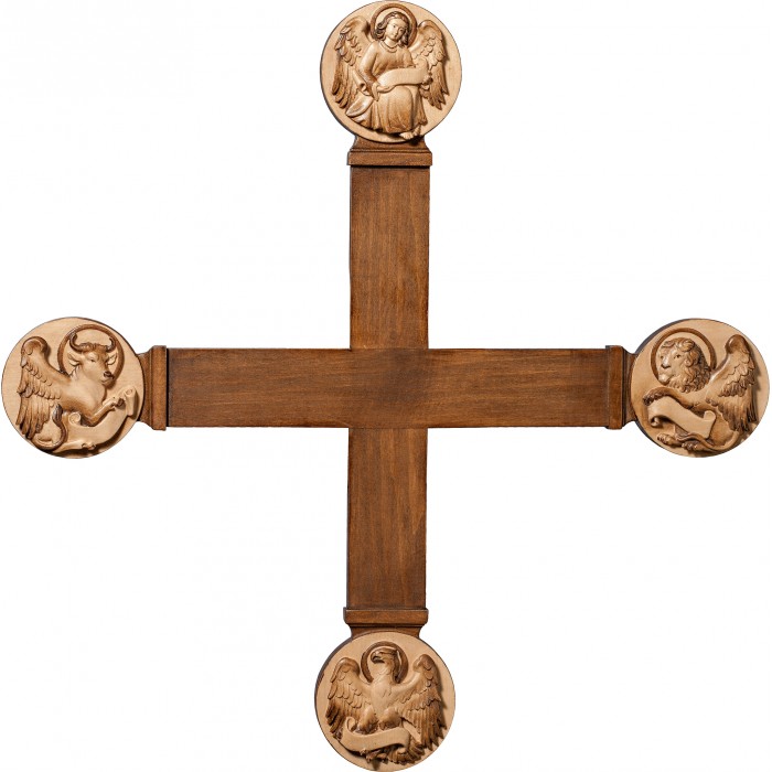 Cross with Evangelists 35 x 35 cm Stained+tones maple