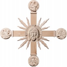 Cross with Evangelists, Head of Christ and rays 35 x 35 cm Natural maple