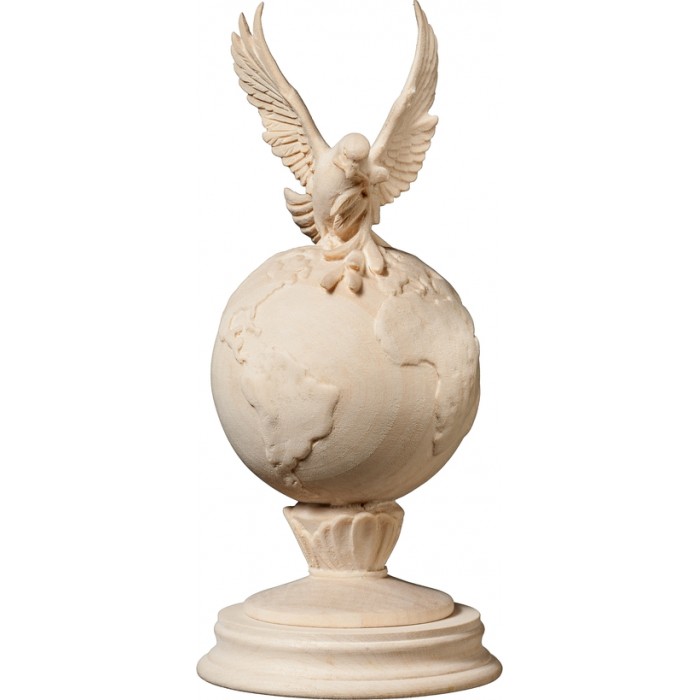 Dove of peace on globe 12 cm Natural maple