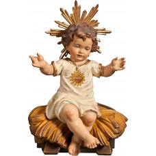 Niño Jesús vestido con Corazón sentado en cuna 30 cm Antiguo