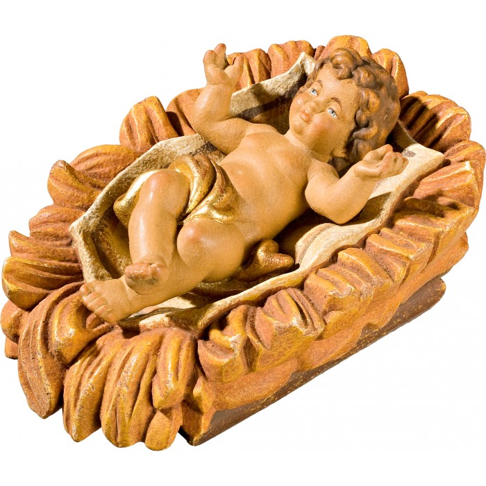 Jesus Child in carved cradle 27 cm Serie Antique