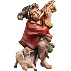 Herdsman knelling with flute and lamb 50 cm Serie Colored linden
