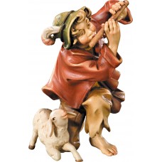 Herdsman knelling with flute and lamb 10 cm Serie Colored maple