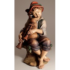 Herdsman sitting with bagpipe 50 cm Serie Colored linden