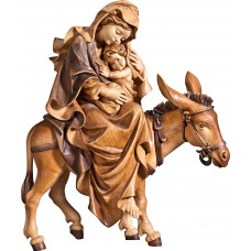 Maria auf Esel zu Flucht 70 cm Serie Mehrtönig Gebeizt Linde