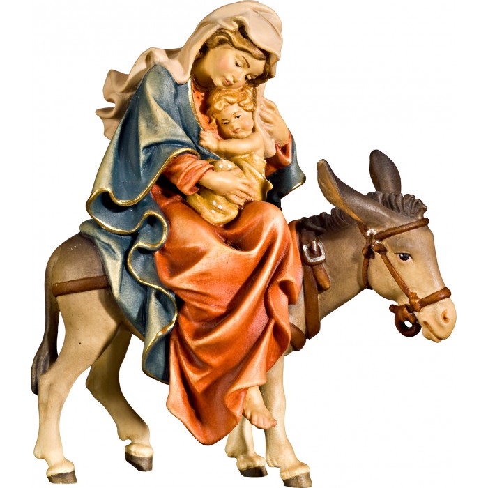 Mary on donkey for flight to Egypt 18 cm Serie Colored maple