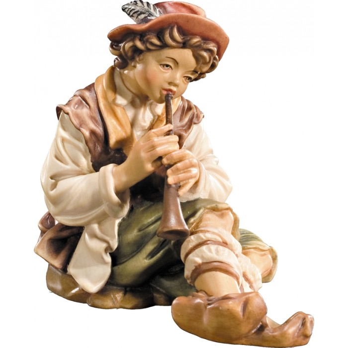 Herdsman sitting with flute 18 cm Serie Colored maple