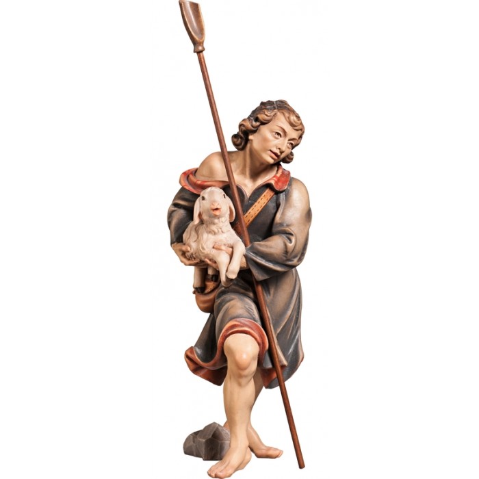 Herdsman with lamb and shovel (without base) 18 cm Serie Colored maple